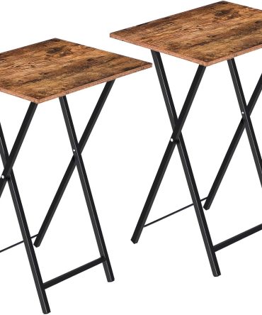 Folding TV Tray Tables, Set of 2 Side Table for Small Space, Industrial Snack Tables for Eating at Couch, Stable Metal Frame, Easy Assembly, Space Saving, Rustic Brown and Black