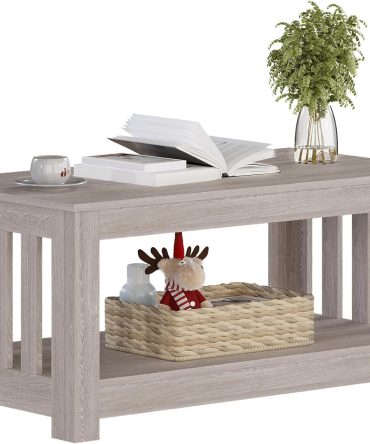 Wooden One Style Fits All Coffee Table - Oak Coffee Table, 2-Tier Rectangular Unique Coffee Table for Living Room, Scratch/Water Resistant, Farmhouse, Easy Assembly