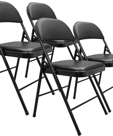 Comfortable Vinyl-Padded Metal Steel Folding Chairs, Black, 4-Pack