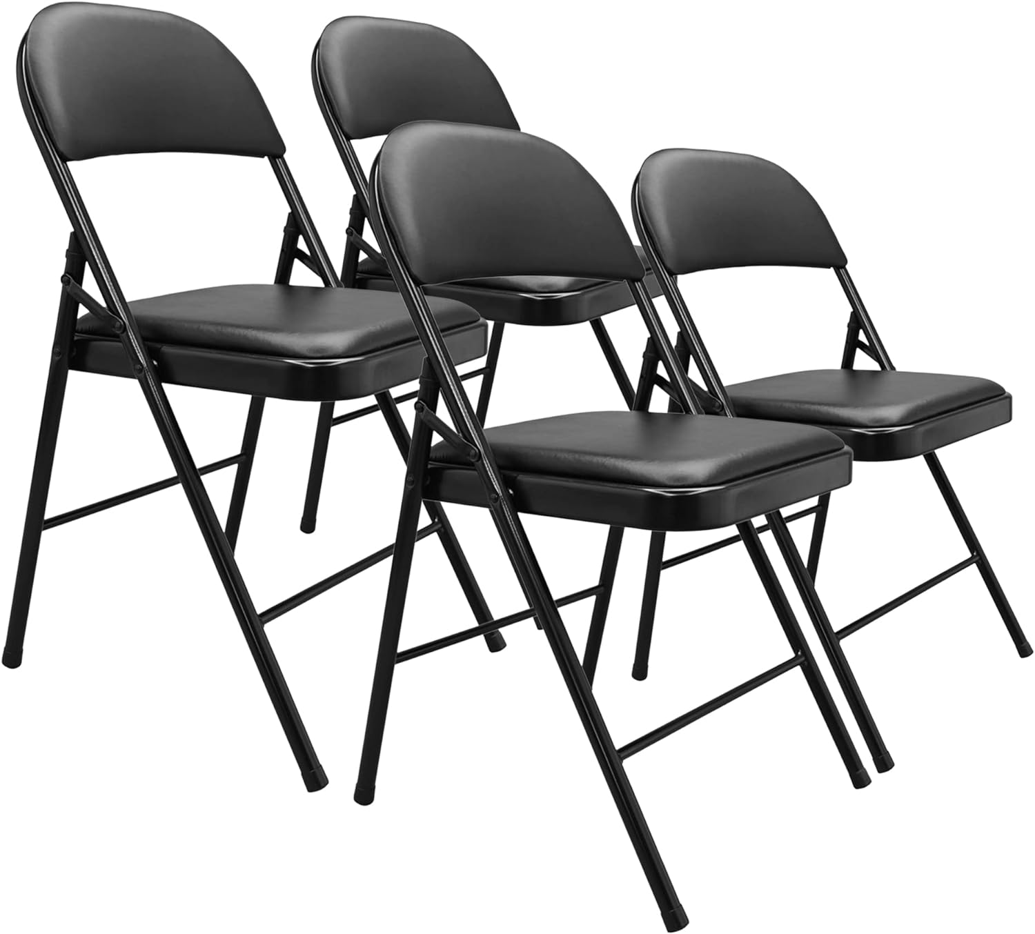 Comfortable Vinyl-Padded Metal Steel Folding Chairs, Black, 4-Pack