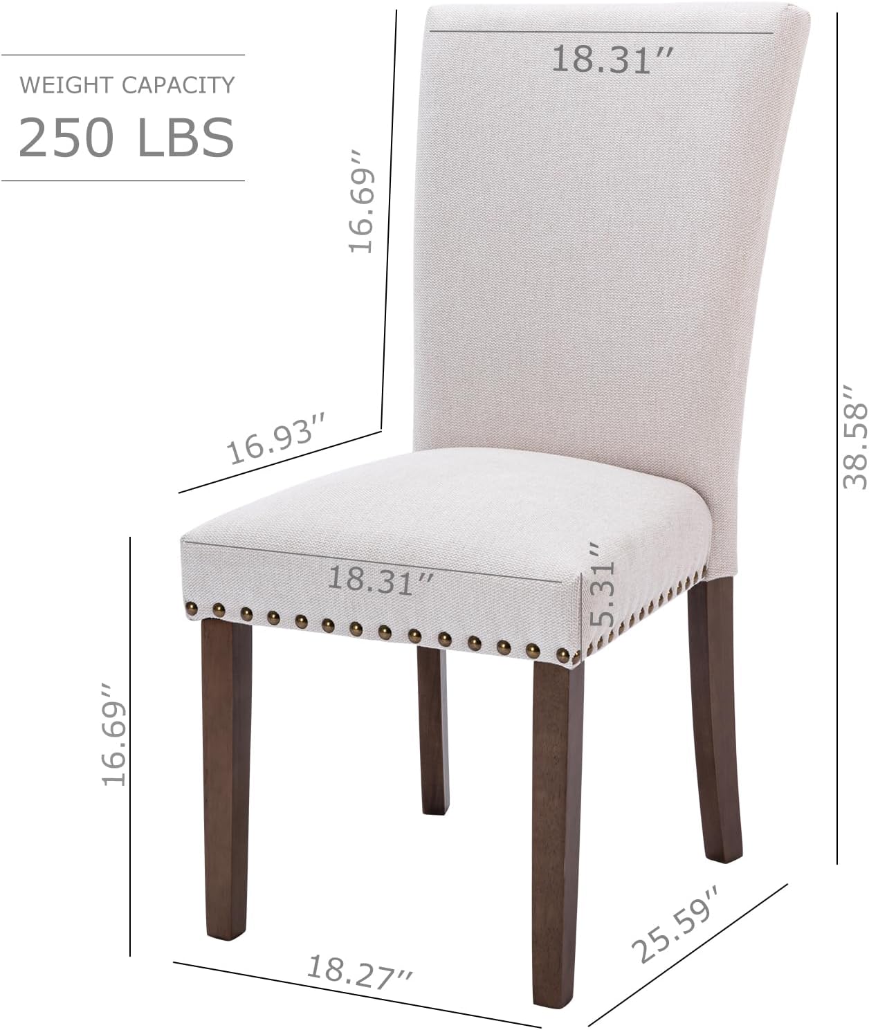Upholstered Dining Chairs Set of 4, Fabric Dining Room Kitchen Side Chair with Nailhead Trim and Wood Legs Beige - Image 2