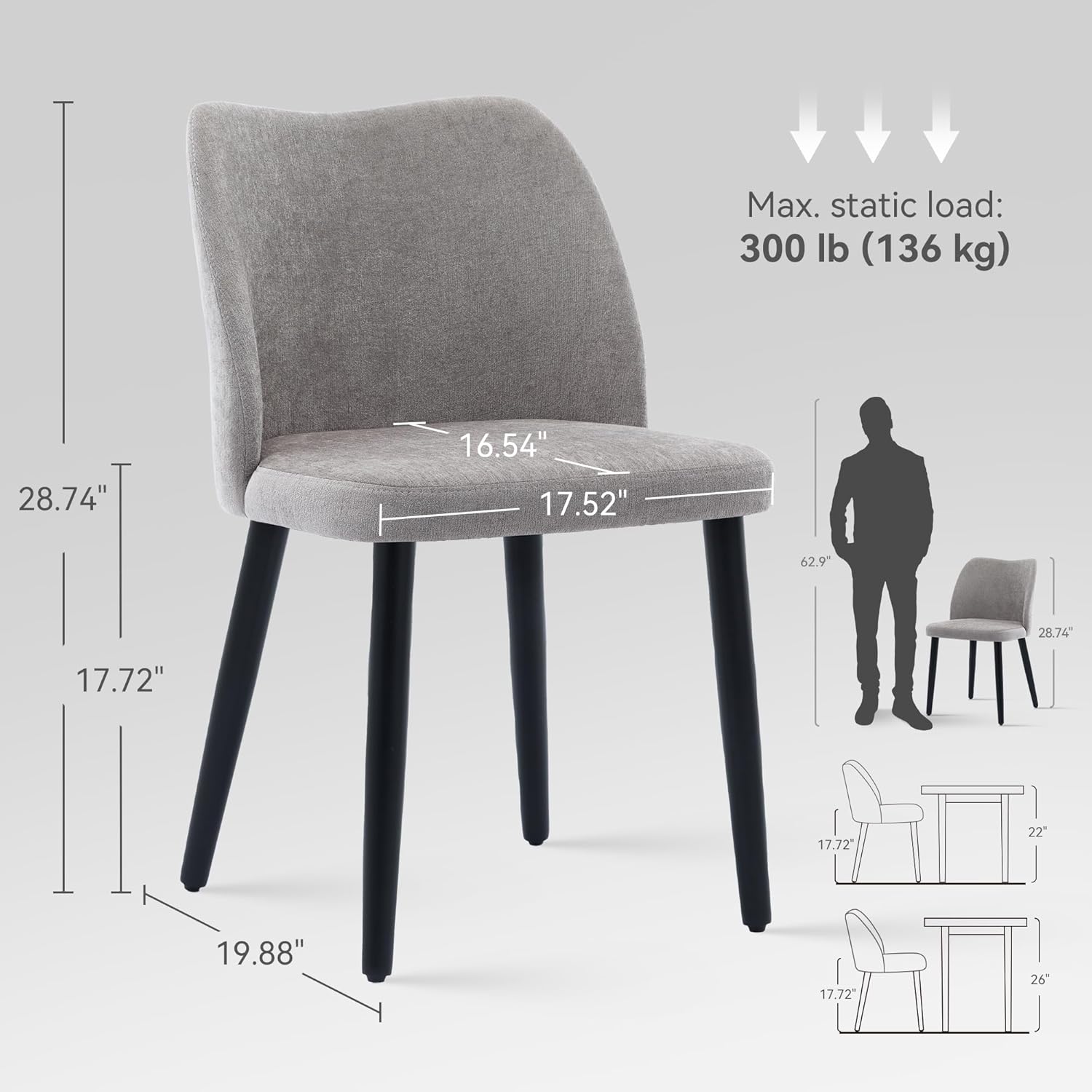 Dining Chairs Set of 2, Comfortable Dining Room Chairs, Modern Kitchen Chairs with Thick Cushions, Leveling Feet and Side Wing Support, Solid Wood Legs, Armless Dining Side Chairs - Image 2