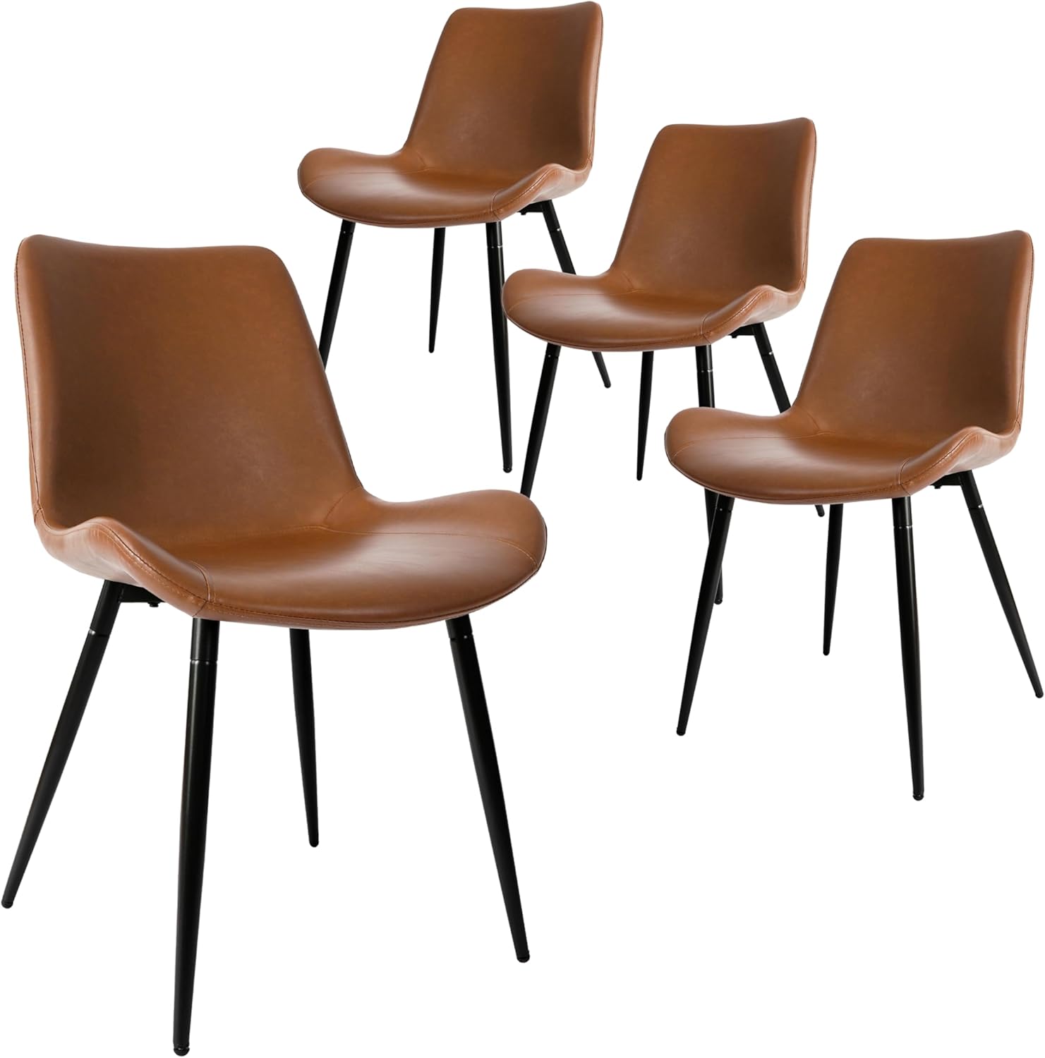 Dining Chairs Set of 4, Faux Leather Dining Room Chairs with Comfy Upholstered Seat, Modern Kicthen Chairs Armless Accent Chairs with Black Legs for Restaurant, Living Room, Brown