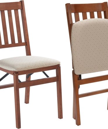 Wooden Folding Chairs with Padded Seats, Set of 2 - No Assembly Foldable Dining Chairs, Steel Folding Mechanism, Upholstered Cushion, Space-Saving, Fruitwood Frame