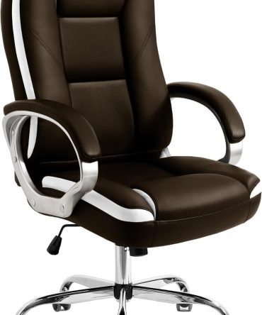 Office Chair Computer Desk Chair Gaming - Ergonomic High Back Cushion Lumbar Support with Wheels Comfortable Brown Leather Racing Seat Adjustable Swivel Rolling Home Executive