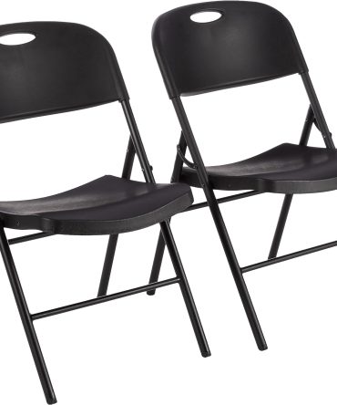 Foldable Portable Sturdy Folding Plastic Chair, 350-Pound Capacity, Black, 2-Pack