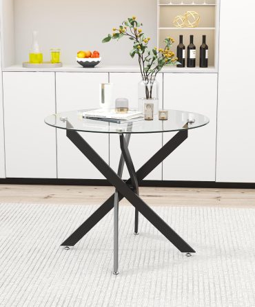 Glass Dining Table Modern Kitchen Table with Black Metal Legs 31.5 Inch Small Round Dining Table for Apartment Kitchen Dining Room