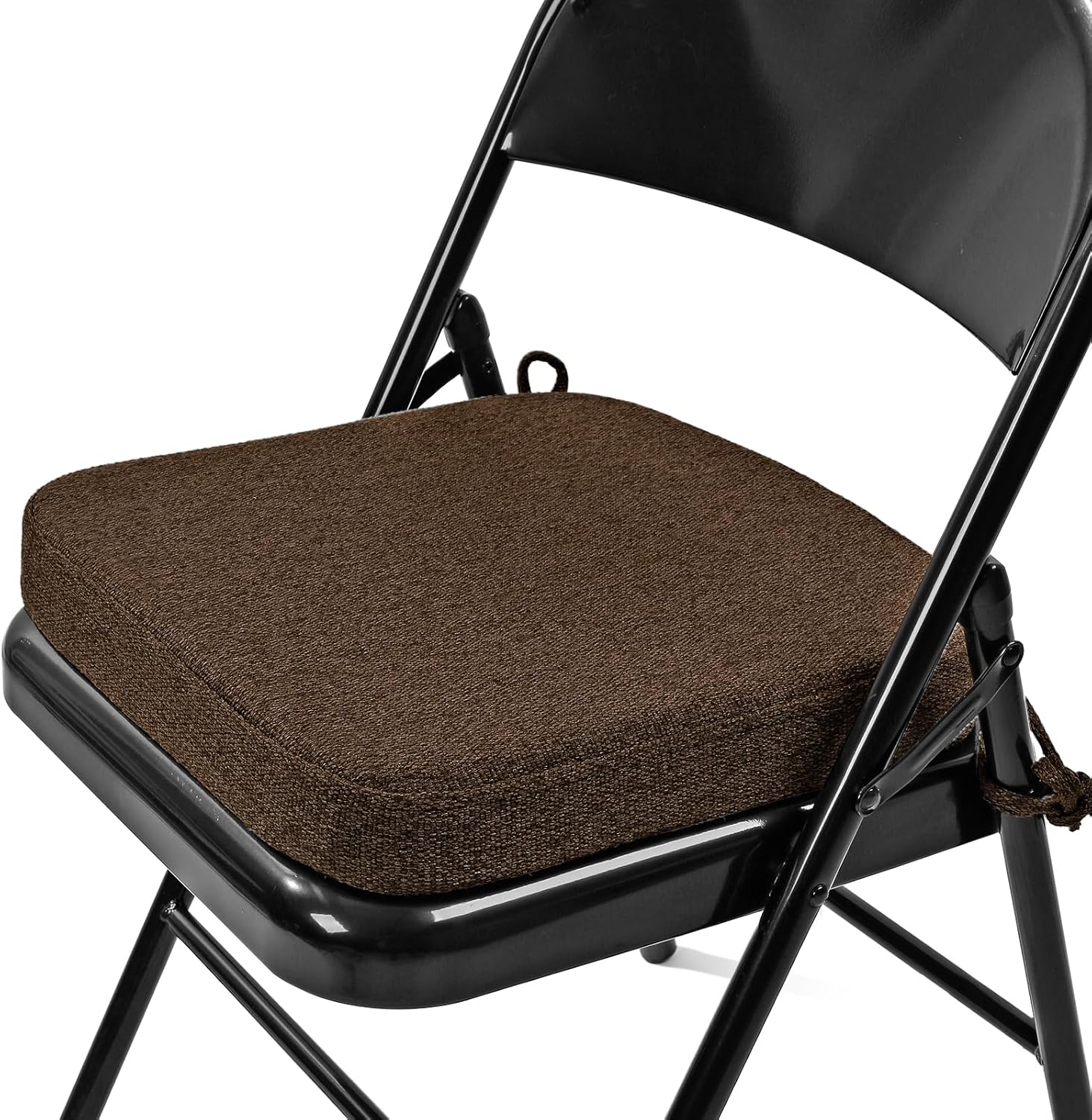 Thickened 2" Memory Foam Folding Chair Cushion 1 Pcs, Square Kitchen Chair Pad with Ties, Indoor Non-Slip Dining Chair Seat Cushion (1 Pcs, Dark Brown)
