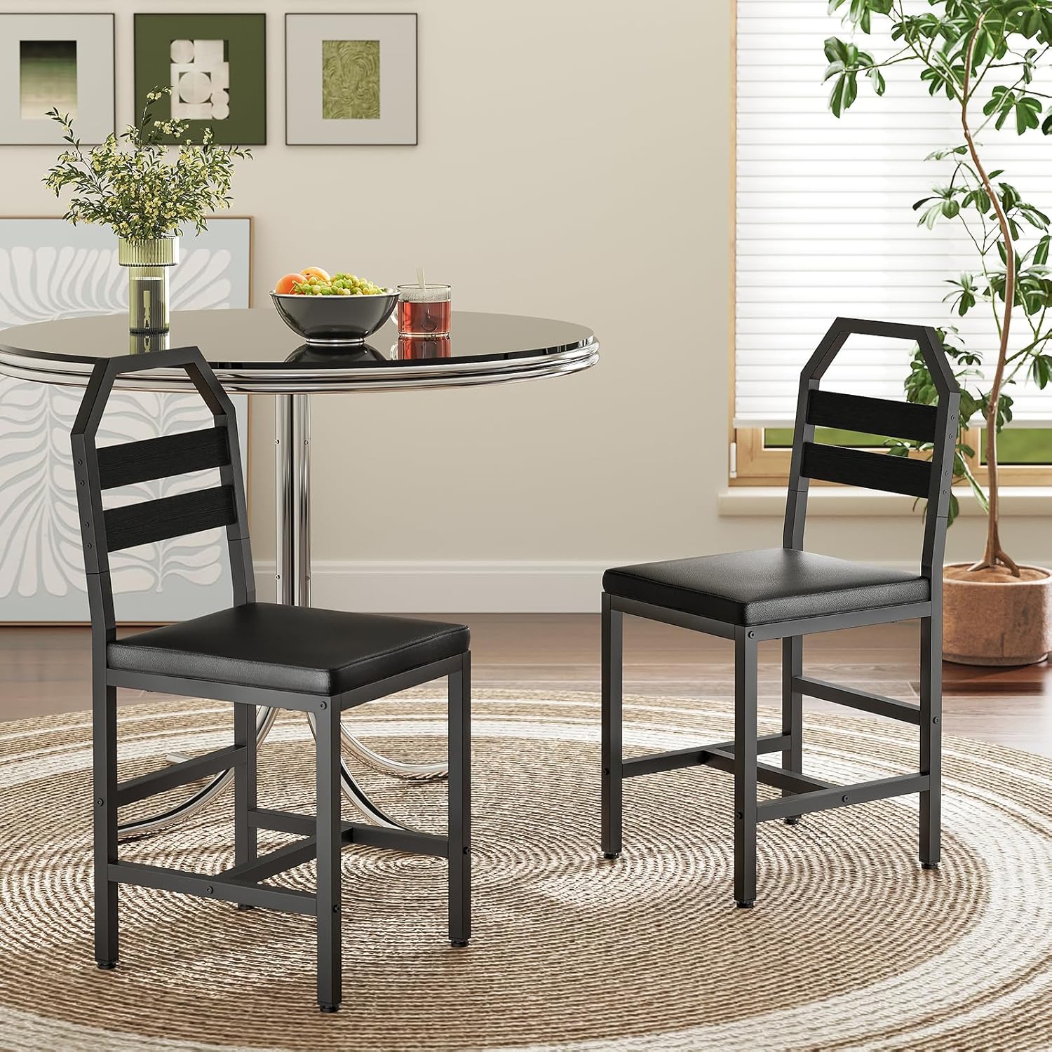 Dining Chairs Set of 2, Kitchen Chairs with Back Support, Upholstered Seat and Metal Legs, for Dining Room, Kitchen, Living Room, Black - Image 2