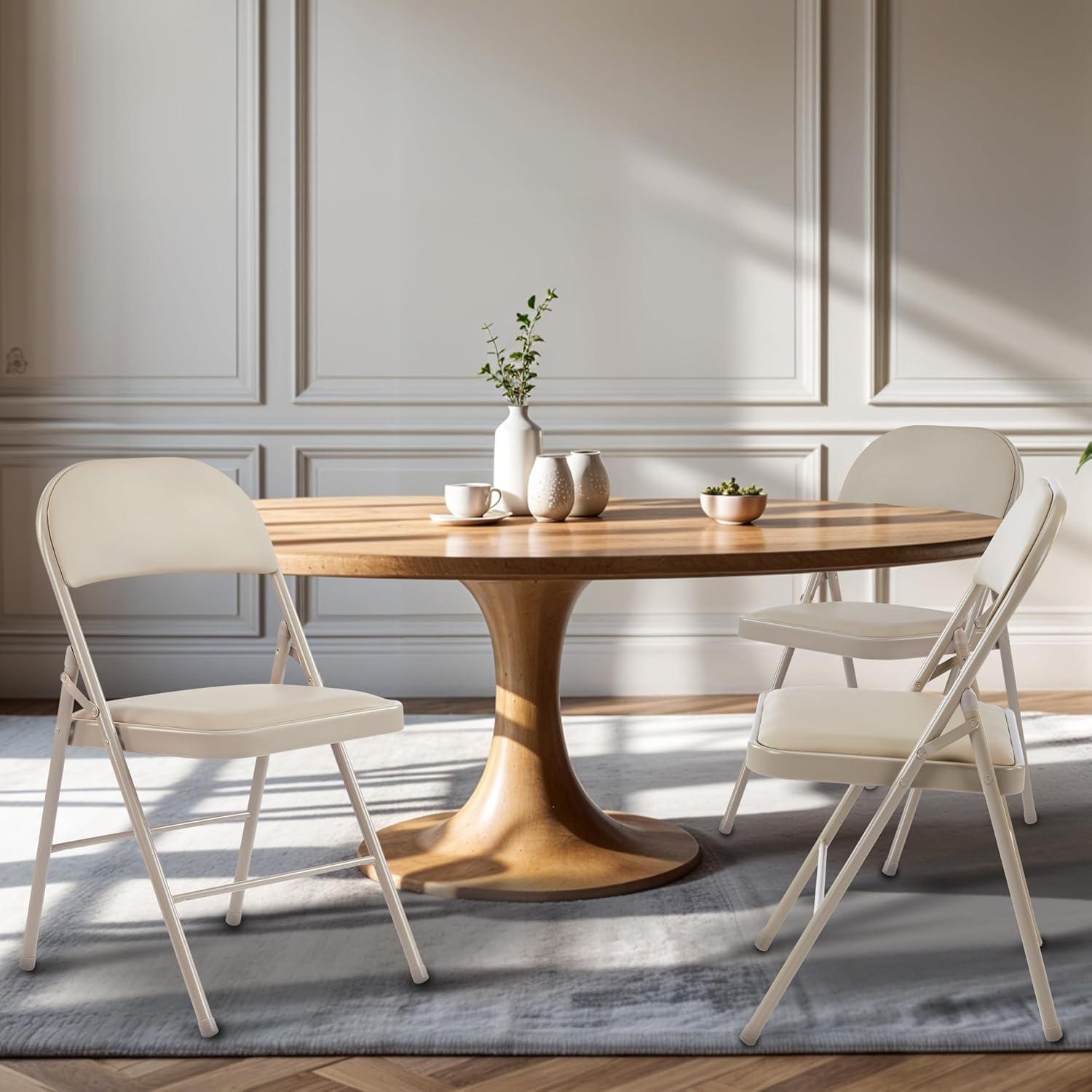 2 Pack Folding Chairs with Leather Padded Cushion Seats & Durable Metal Frame, Comfortable, Foldable, Portable, Commercial Event Seat, Indoor Outdoor for Parties, Home, Office, Kahki - Image 2