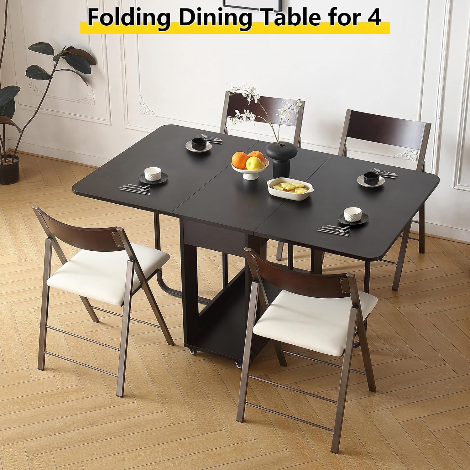 Folding Dining Table 35.4" Extra Wide Space Saving Drop Leaf Table with Lockable Wheels & Storage, Heavy Duty Eco Solid Wood Top 300lbs, Convertible Desk for Apartments/RV/Home Office - Image 2