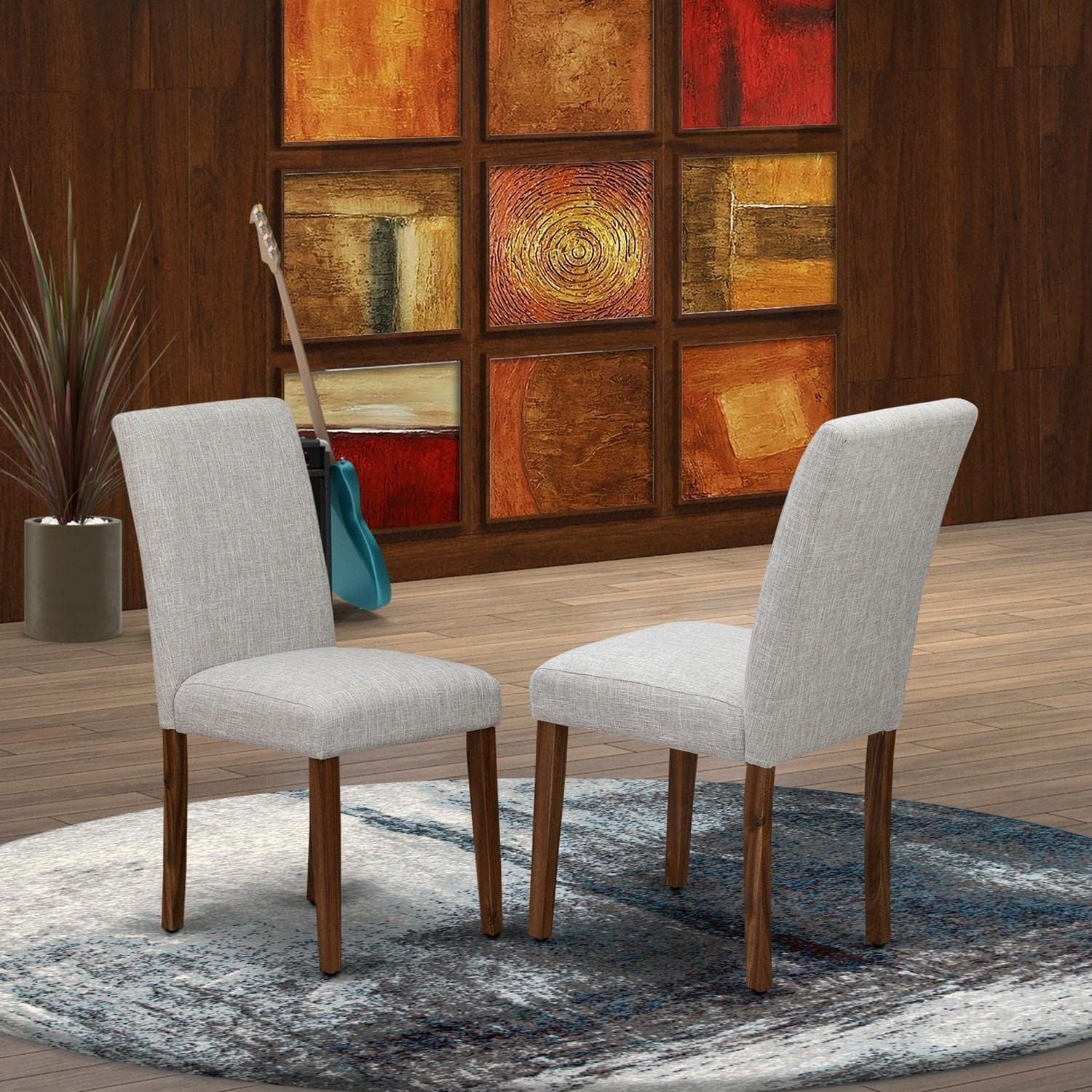 Classic Parson Chairs - Doeskin Linen Fabric Padded Dining Chairs, Set of 2, Natural - Image 2