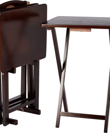 Classic Foldable Portable TV Dinner Rectangular Folding Tray Table with Storage Rack - 4-Pack, , 14.6 L x 19 W x 26 H inch