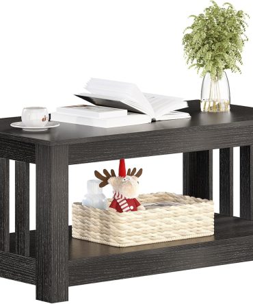 Wooden One Style Fits All Coffee Table - Black Coffee Table, 2-Tier Rectangular Table Living Room, Scratch/Water Resistant Farmhouse Easy Assembly