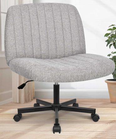 Criss Cross Chair with Wheels Comfy Cross Legged Office Desk Armless Wide Vanity Makeup Chair Adjustable Rolling Computer for Home Office Fabric (Grey)