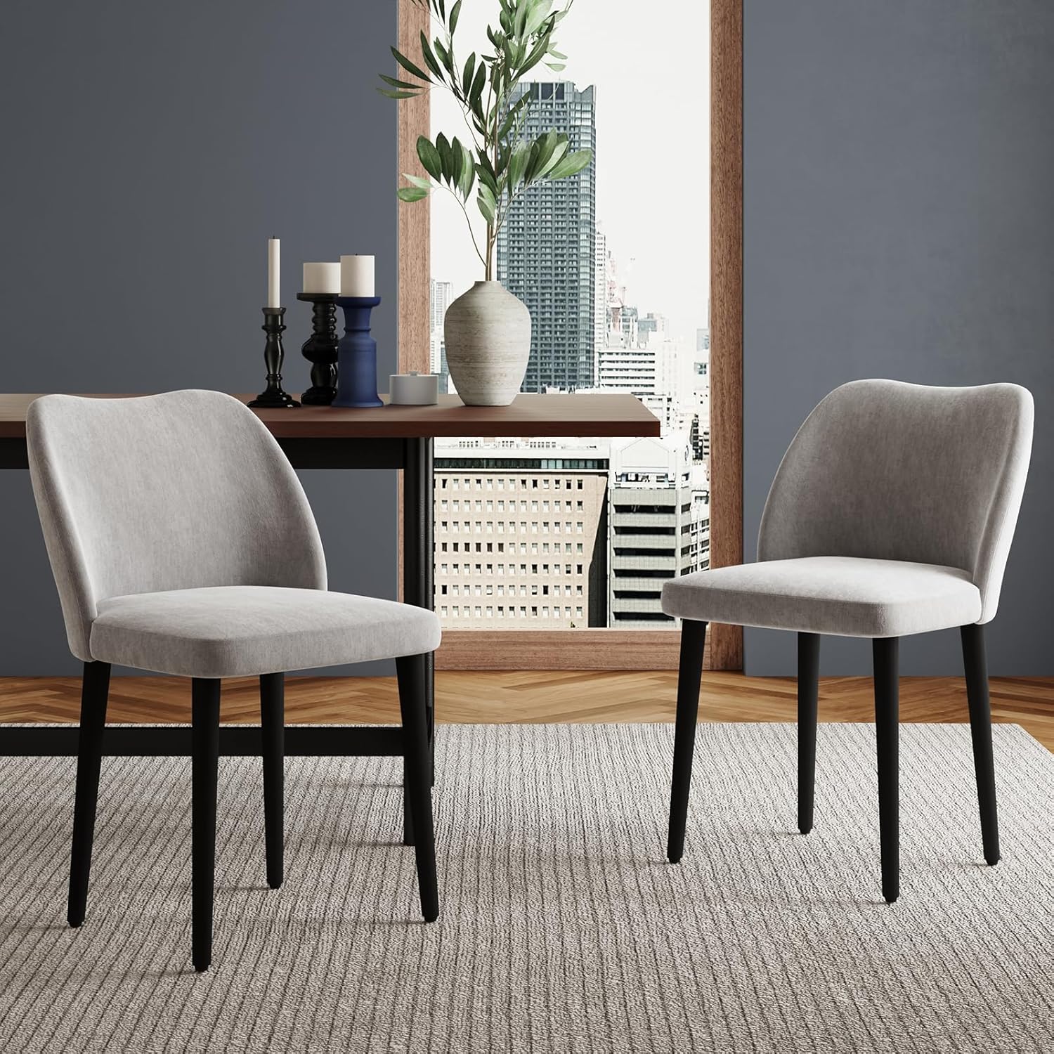 Dining Chairs Set of 2, Comfortable Dining Room Chairs, Modern Kitchen Chairs with Thick Cushions, Leveling Feet and Side Wing Support, Solid Wood Legs, Armless Dining Side Chairs