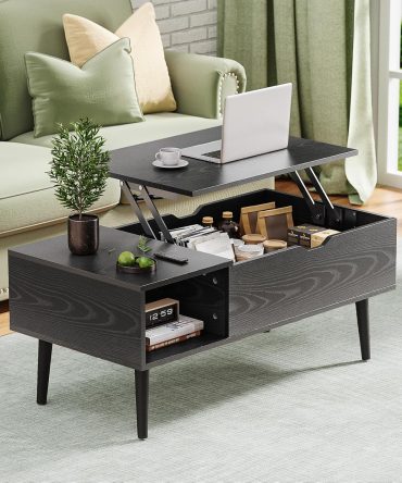 Modern Lift Top Coffee Table Wooden Furniture with Storage Shelf and Hidden Compartment for Living Room Office (Black)