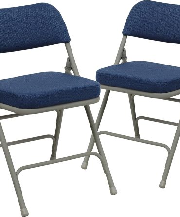 Series Metal Folding Chairs with Cushioned Seat, Fabric Upholstered Event Chairs with 300-lb. Static Weight Capacity, Set of 2, Navy