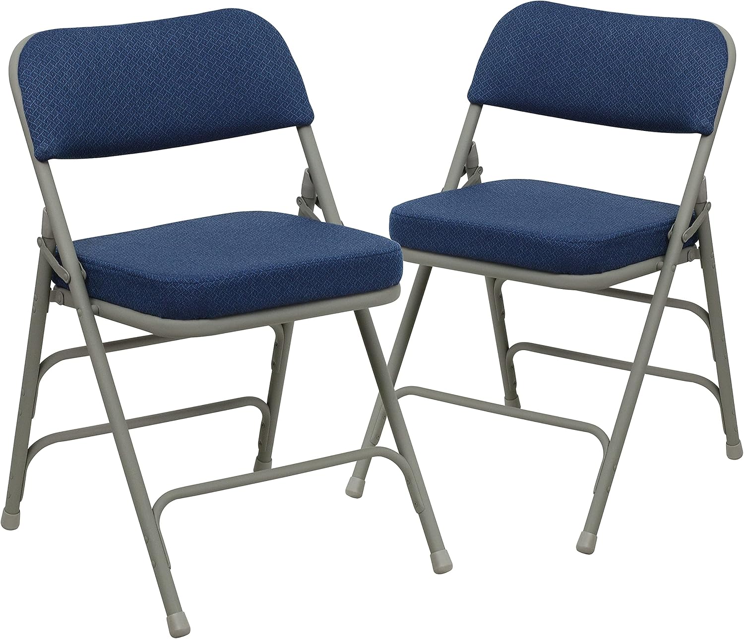Series Metal Folding Chairs with Cushioned Seat, Fabric Upholstered Event Chairs with 300-lb. Static Weight Capacity, Set of 2, Navy