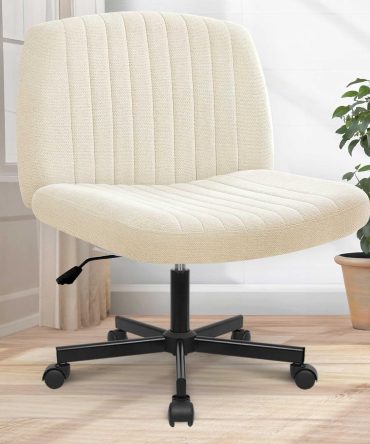 Criss Cross Chair with Wheels Comfy Cross Legged Office Desk Armless Wide Vanity Makeup Chair Adjustable Rolling Computer for Home Office Fabric (Beige)