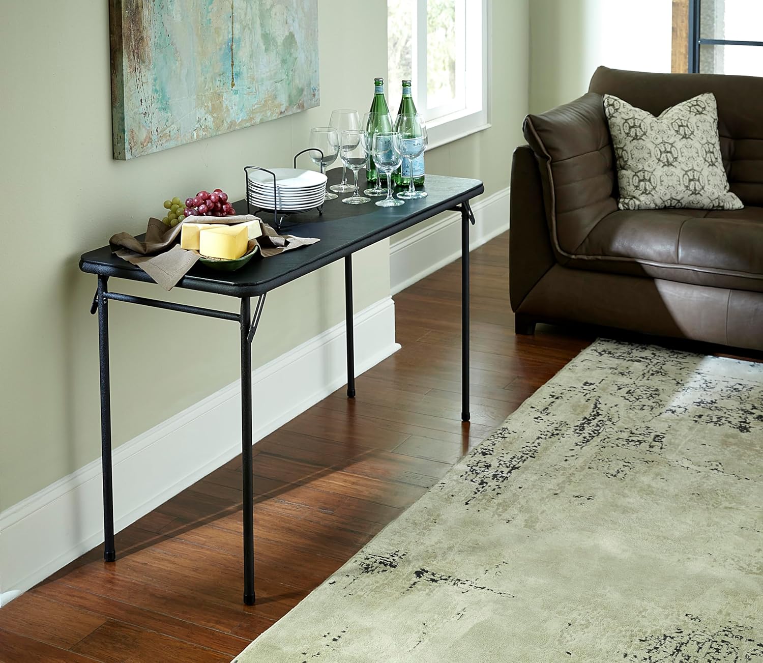 20" x 48" Vinyl Top Folding Table, Black - Image 2