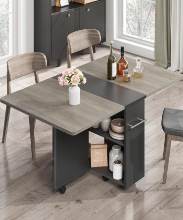 Folding Dining Table, Drop Leaf Dining Table with 6 Wheels and 2-Layer Storage Shelf, Space Saving Dining Table for Small Spaces (, 47.2" D x 23.6" W x 29.5" H)