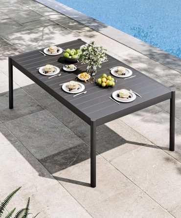 Aluminum Patio Dining Table for 4-6 Person, 58" x 36" Rectangle Outdoor Dining Table with Aluminum Tabletop and Metal Frame for Garden Lawn Deck Backyard, Black
