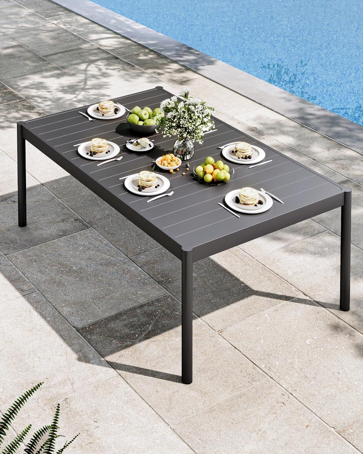 Aluminum Patio Dining Table for 4-6 Person, 58" x 36" Rectangle Outdoor Dining Table with Aluminum Tabletop and Metal Frame for Garden Lawn Deck Backyard, Black