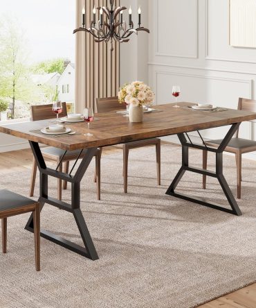 70.9" Large Dining Room Table for 6, Rectangular Kitchen Table with Heavy Duty Metal Legs, Farmhouse Wooden Dining Table for Big Family (Brown)