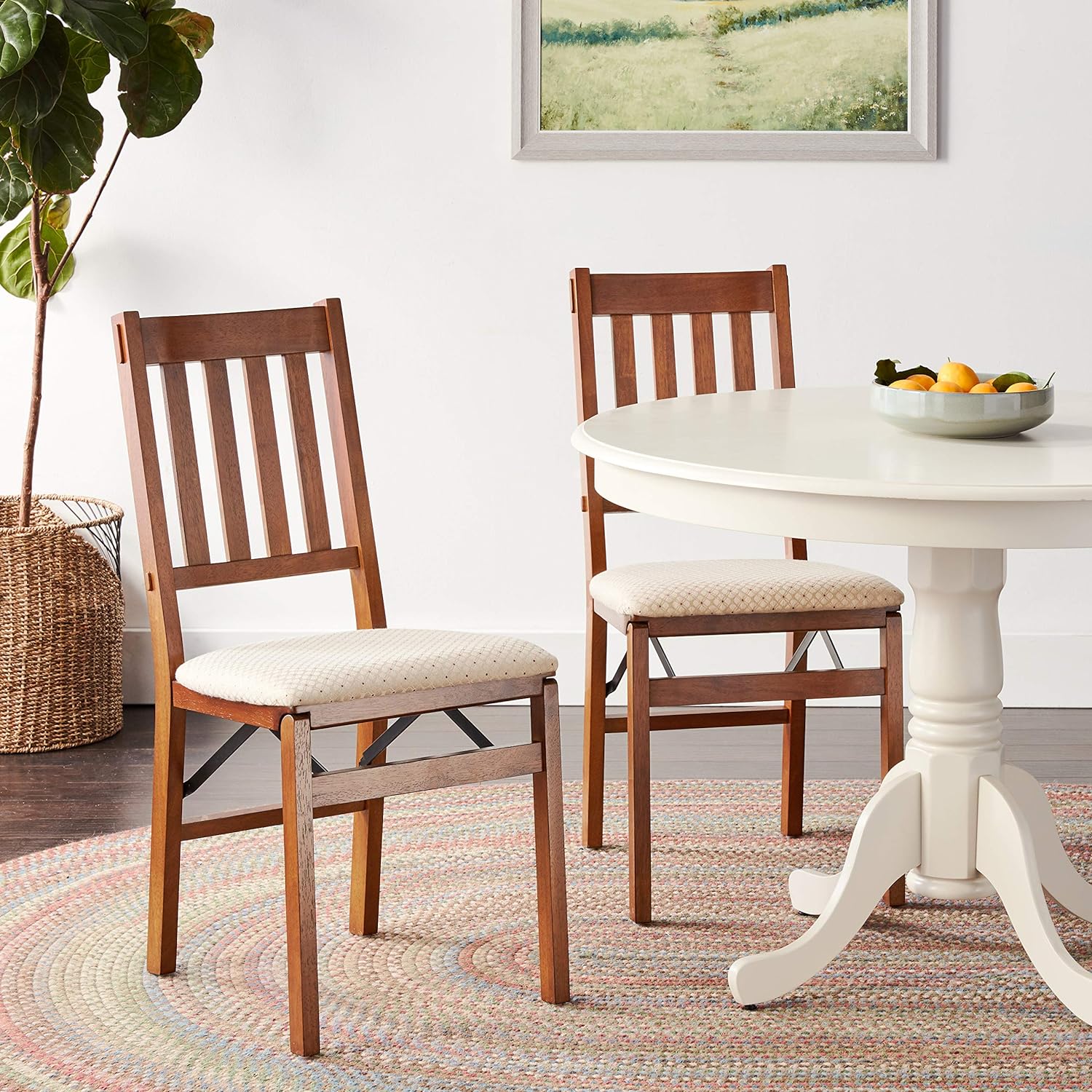 Wooden Folding Chairs with Padded Seats, Set of 2 - No Assembly Foldable Dining Chairs, Steel Folding Mechanism, Upholstered Cushion, Space-Saving, Fruitwood Frame - Image 2