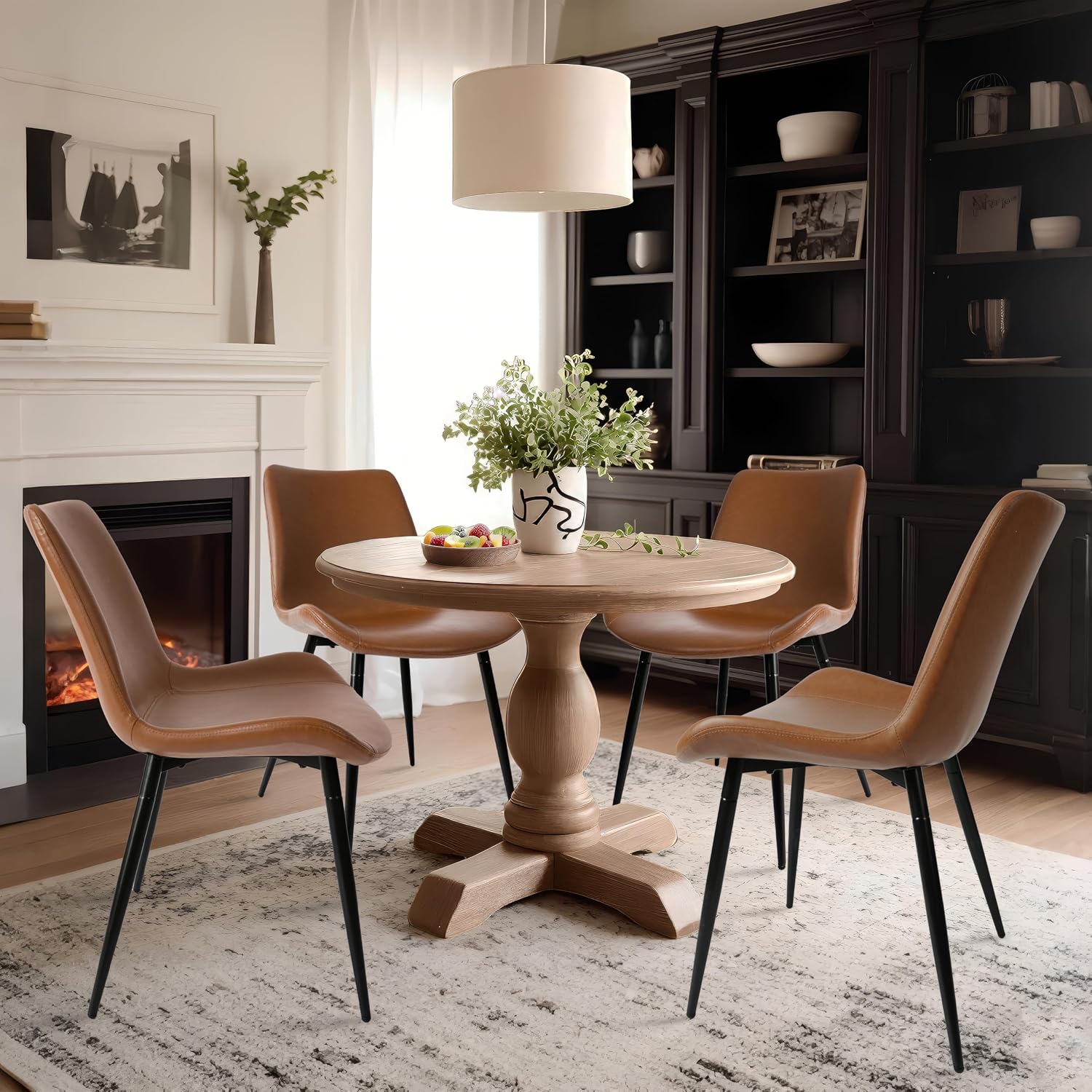 Dining Chairs Set of 4, Faux Leather Dining Room Chairs with Comfy Upholstered Seat, Modern Kicthen Chairs Armless Accent Chairs with Black Legs for Restaurant, Living Room, Brown - Image 2