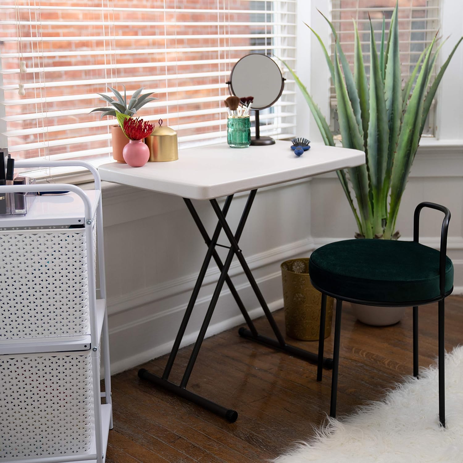 28241 Adjustable Folding Laptop Table TV Tray, 30 Inch, White Granite - Image 2