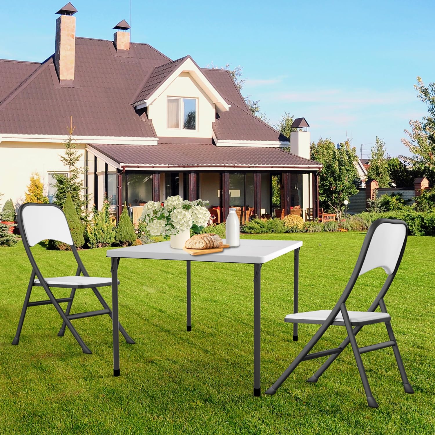 34" Folding Table, Portable Square Folding Card Table with Collapsible Legs & Carrying Handle, Plastic Tables for Camping,Picnic, Office, Party, White - Image 2